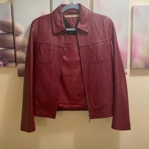 Tommy Hilfiger leather jacket and  skirt red color ,good condition and trendy !
